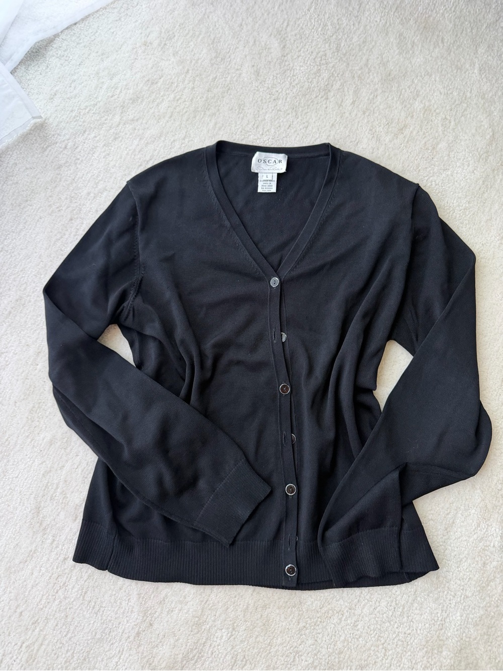 Oscar de la Renta Black V-Neck Button-Front Cardigan